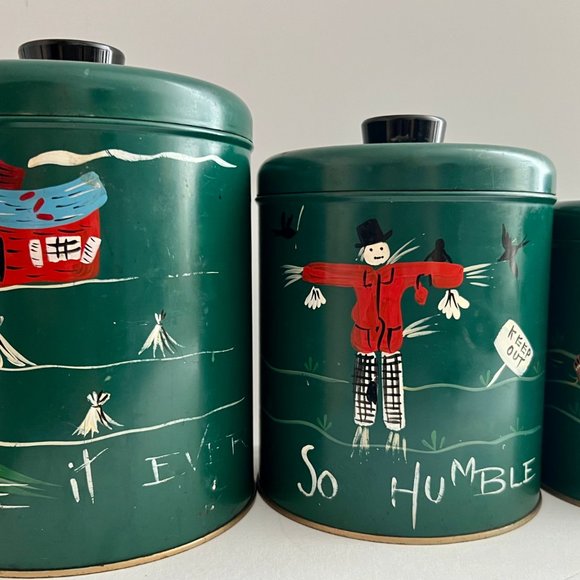 Mid-Century Scenic Canisters Farmhouse Kitchen Canisters by Ransburg Set of 4 - Picture 6 of 10